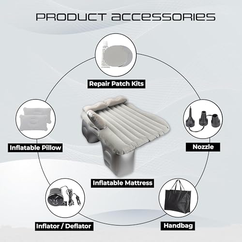 Image of amazon basics Inflatable Car Bed for Back Seat | Portable Travel Mattress with Air Pump and Pillows | Suitable for Kids Road Trips Camping and Outdoor Use | Grey