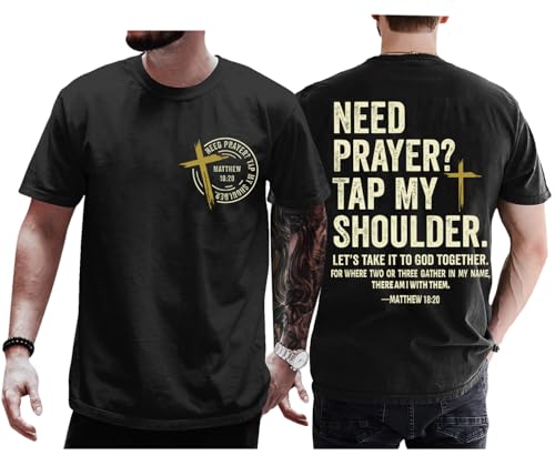 Christian Shirts for Men Women Need Prayer Tap My Shoulder Shirt Christian Religious Faith Bible Verse Cross Shirt Black