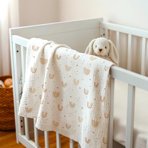Image of Rainbow Baby Blankets for Girls, Soft Nursery Minky Blankets with Muslin and Dotted Fleece Back 30x40 inches, Receiving Bed Quilt for Newborn, Infants, Toddlers