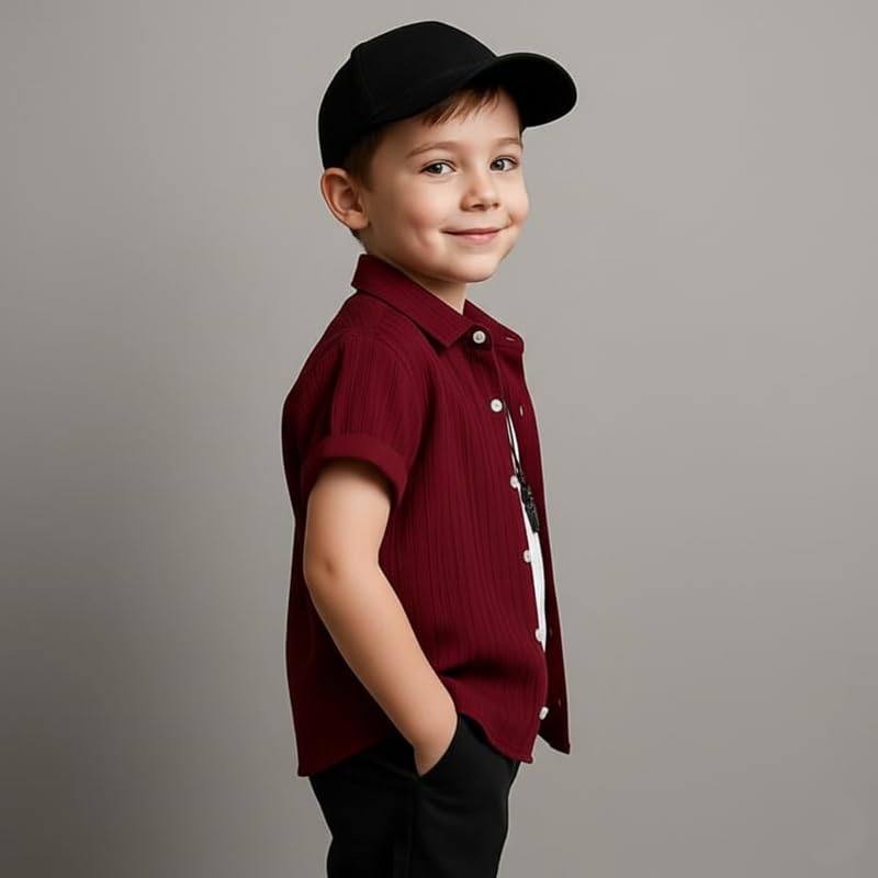 Image of Boys Regular Fit Solid Casual Shirt with Spread Collar - Comfortable Shirts
