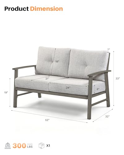 Image of Patio Furniture Loveseat Sofa, Outdoor Aluminum Couch with 5.9'' Soft Cushion, All-Weather Outdoor 2 Seats Patio Furniture Sofa Couch for Garden, Poolside, Lawn, Limed Oak