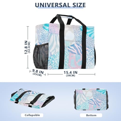 Pink Blue Marble Leopard Print Utility Bag And Tote Collapsable Beach Tote Bag With Pockets Reusable Bags For Groceries Canvas Laundry Totes3