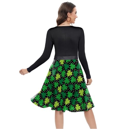 Robe de bal Saint-Patrick verte à manches longues et motif trèfle