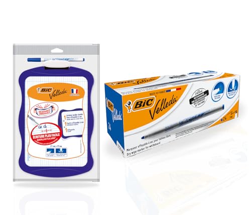 BIC Velleda Ardoise Effaçable 21x31 cm et Boîte de 24 Feutres Bleus 1721
