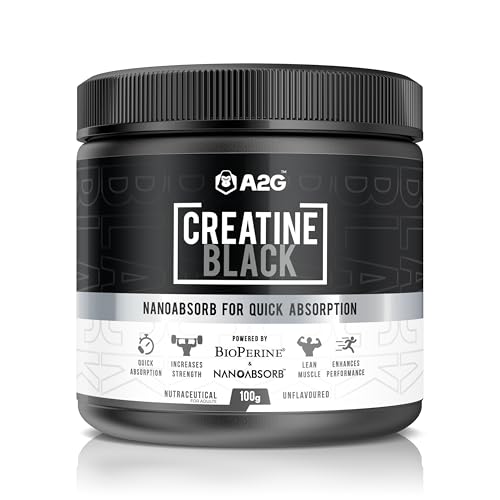A2G Creatine Black 100g | Unflavoured | BioPerine® and nanoAbsorb...