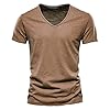 2 Pack T-Shirts for Men UK Casual V Neck Short Sleeve Tee Top Slim Fit Comfy Cotton Summer T Shirt Plain Breathable Shirts Undershirts Brown 4XL #1