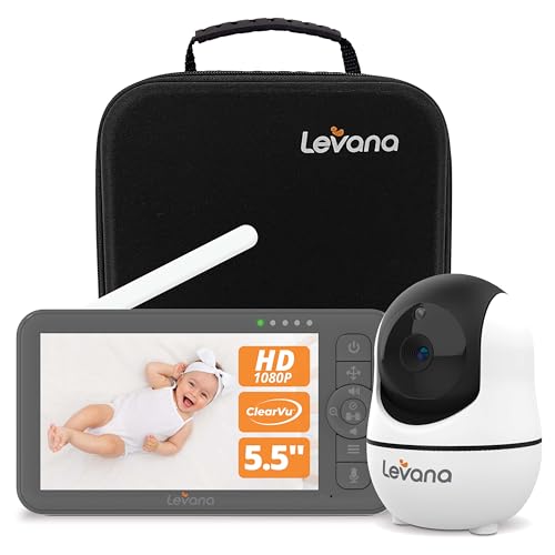 Levana Nala Video Baby Monitor No WiFi, Telecamera PTZ 1080P, Monitor 1080P da 5,5', visione notturna, portata 304,8 m, batteria 5000 mAh, custodia per il trasporto, 2 anni di garanzia
