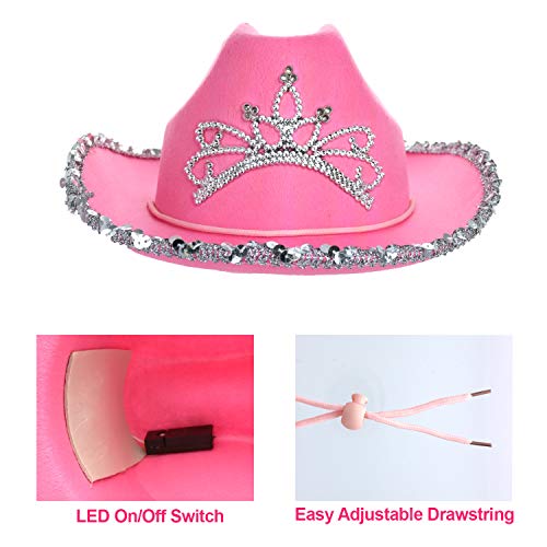 GiftExpress CHILD LED Blinking Pink Tiara Cowgirl hat Light Up Cowboy Hat - CHILD SIZE
