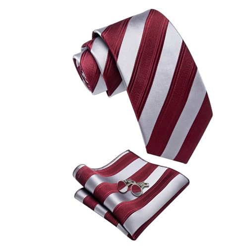 Image of YourTies Striped Ties for Men Classic Woven Silk Necktie with Handkerchief Cufflinks Set Formal Business Party Wedding