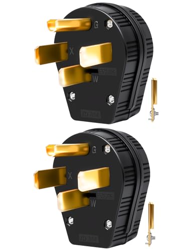 Yomiuwo 2 Pack NEMA 14-30P & NEMA 14-50P Plug, 4 Prong Dryer/Range Oven Stove Angle Plug, Straight Blade Heavy Duty, 30 Amp 50 Amp 125/250V, Industrial Grade, Grounding, 3 Pole 4 Wire, UL Listed