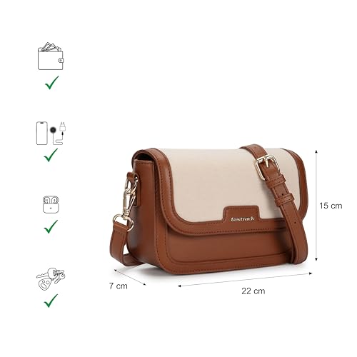 Image of Fastrack Sherpa-Panel Sling Bag for Women | Faux Leather Crossbody with Zipper Closure, Gold Hardware and Detachable Strap | Compact Textured Bag for Casual and Evening Outfits
