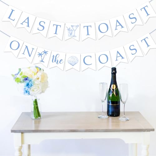 Image of Last Toast on the Coast Bachelorette Party Banner Coastal Bachelorette Party Decorations Blue White Shell Champagne Palm Tree Garland Banner for Girl Beach Bachelorette Bridal Shower Party Supplies