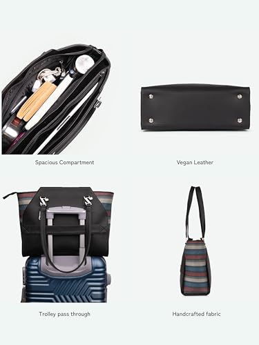 Image of ZOUK Printed Jute Handcrafted Vegan Leather Black Women's Check-point Friendly Classic Business Bag