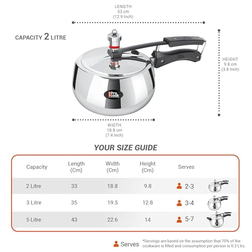 Image of Milton Pro Cook Induction Cookware & Gas Stove Friendly Triply Stainless Steel Curve Pressure Cooker with Inner Lid 2 Litre | Gasket Release System | Hot Plate & Flame Safe | 5 Year Warranty | Silver