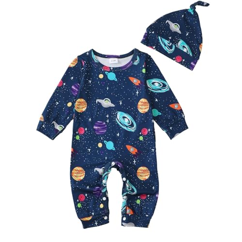 Image of KIMI BEAR Newborn Baby Boy Clothes Fall Winter Cute Infant Outfits Long Sleeve Newborn Baby Romper Hat Bodysuit Jumpsuits