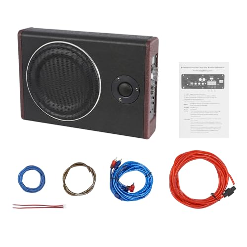 SUBKUDY Enceinte compacte ultra fine en acier inoxydable pour voiture - Caisson de basses actif - 12 V - 600 W - Audio passif