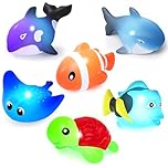 Light Up Bath Toys,Mold Free No Hole Baby Bath Toys for Toddlers,Water-Activated Lights Flashes and Change Color Ocean Animal,Sensory Toys for Kids,Water Table,Bathtub,Shower,Pool