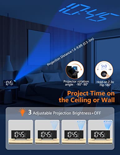 Projection Alarm Clock,Fm Clock Radio With 0-100% Dimmer,Digital Clock Radio For Bedroom With 180° Projector On Ceiling,Usb Charger, 5 Alarm Tones,Dual Alarm Clock For Heavy Sleeper Kids Elderly #TOP2