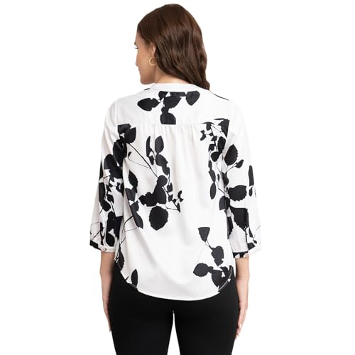 Image of FableStreet Women Formal & Casual Top | V-Neckline with Gathered Back Detail & Three-Quarter Sleeves | Premium Satin Fabric for Office Wear & Sophisticated Outings