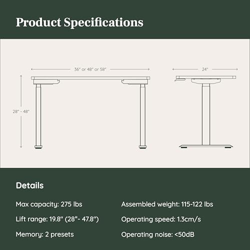 Image of Branch Duo Standing Desk, Adjustable Standing Desk with 20 inch Range | OLED Control Panel, Frameless Design and Compact Size Suitable for Many Spaces, 48 Inches, Woodgrain Base, White Top