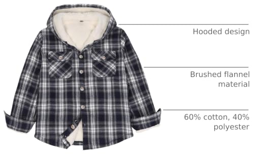 Image of ZENTHACE Boys Sherpa Fleece Lined Flannel Plaid Button Down Shirt Jacket,Hooded Flannel Shirt with Hand Pockets