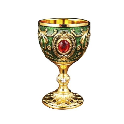 European Gold Wine Glass Reusable, Vintage Medieval Goblet, Party Supplies Handmade Novelty Engraving Metal Wine Cup(Green)