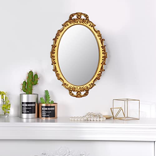 Tstarer Vintage Decorative Gold Framed Mirror, Small Oval Wall Hanging Mirror - 9.6" W X 14.3" L (Gold) #TOP2