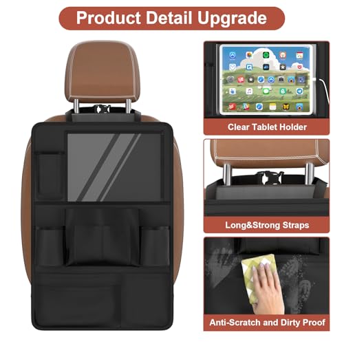 Oneyus Backseat Car Organizer with Touch Screen,Kick Mats Back Seat Protector with 10 Storage Pockets,Car Seat Back Organizers Storage for Snacks Drinks Toy Umbrellas for Kids Road Trip