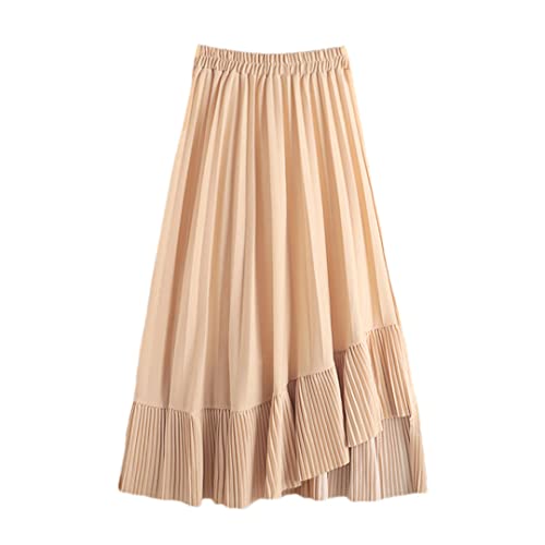 Jupe plissée femme taille unique pour masquer les rondeurs beige