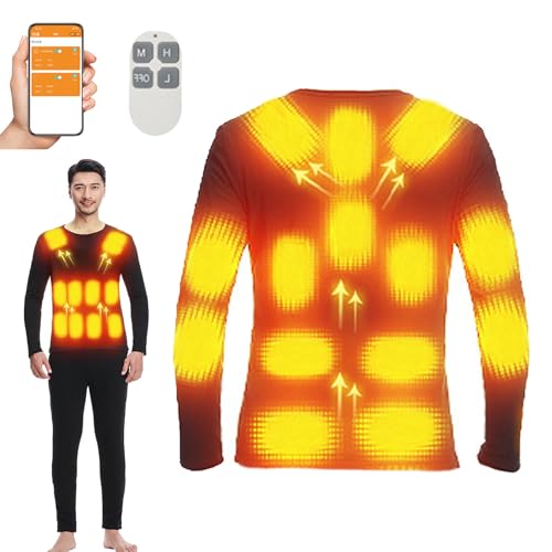 Femxizor Ropa Interior con Calefacción, Camisa Interior con Base De Calefacción Eléctrica, Calzoncillos Largos Térmicos con Calefacción De 24 Zonas para Caza Y Esquí Al Aire Libre,L,Tops