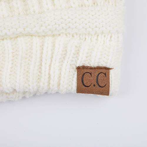 Image of CC Fur Pom Winter Fall Chunky Stretchy Cable Knit Beanie Hat
