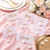 Liliaafar 30 Pack Pearl Place Card Holders for Table Bulk Wedding,White