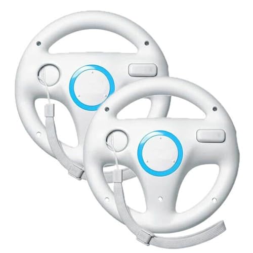 HELMHOLT Racing Mario Kart Game Steering Wheel Controller Handle Holder Grip for Nintendo Wii Remote Controller (2 pack) (white)