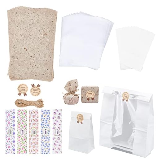 PH PandaHall Handmade Soap Packaging Kit, 30pcs Soap Wrappers 10pcs Greaseproof Wrapping Paper 12pcs Paper Bags 10 Sheets Bake Paper and 10 Yards Jute Cord for Homemade Soap Small Business