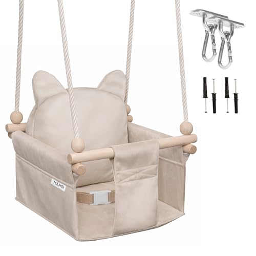 MAMOI Columpio infantil con cinturón de seguridad, altura ajustable 150–190 cm, columpio para casa, construcción estable, asiento de terciopelo, montaje fácil, columpio infantil para interior