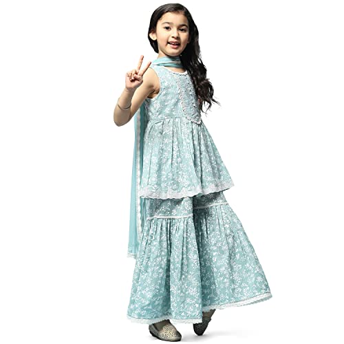 Image of BIBA Girls Cotton Gathered Kurta Garara Suit Set