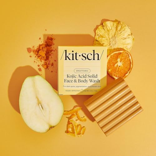 Kitsch Kojic Acid Soap – Turmeric Soap Bar with Hyaluronic Acid & Shea Butter – Brightening & Hydrating Body Wash & Face Wash for Dark Spots, Even Skin Tone & Natural Glow - Made in USA - 4 oz