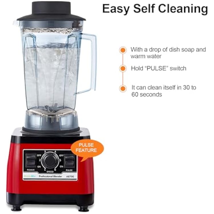 BioloMix Heavy Duty Professional Blender, Peak 2200W Commercial Grade Bar Blender With 70Oz Container For Shakes, Smoothies, Ice Crushing, Frozen Fruits, Soups, Dry Grinding (Red)