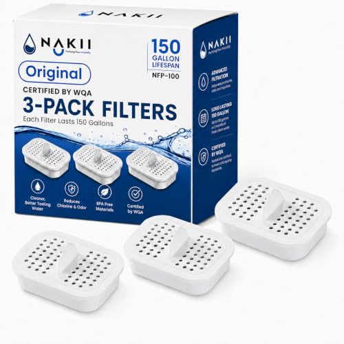 Nakii Genuine Original NFP-100 Replacement Water Filters Official Nakii Pitcher Filter Refills 3 Pack WQA Certified NSF Grade 150-Gallon Long Life Filters Reduces Chlorine Mercury Rust & More