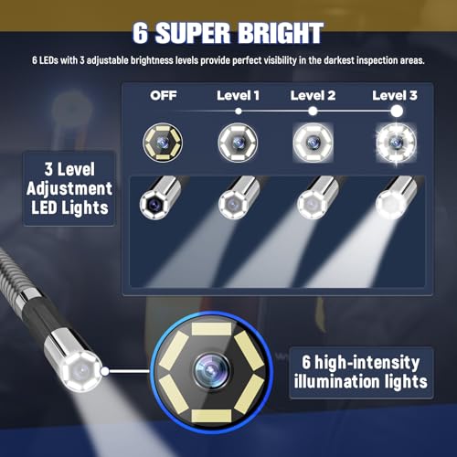 Image of AUTOOL Borescope Camera with Light, 210 Two-Way Endoscope Inspection Camera, 6.45mm Steering Len, 6 LED Light, HD 1080P Video Borescope Compatible with Android and iOS Phone with 3FT Snake Cable