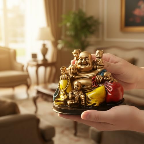 Image of ZAICUS Laughing Buddha Showpiece with Five Children for Home Decor | Feng Shui Buddha Idol for Wealth, & Good Luck | Decorative Statue for Living Room, Office Desk & Gift Item