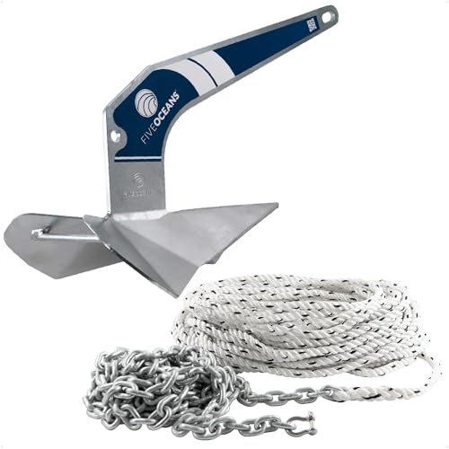 Five Oceans Windlass Boat Anchor Kit, 13 Lb Delta Style Anchor, 1/2" x 150' 3-Strand Rope, 1/4" x 15' HTG4 Galvanized Steel Chain - FO4214-4522