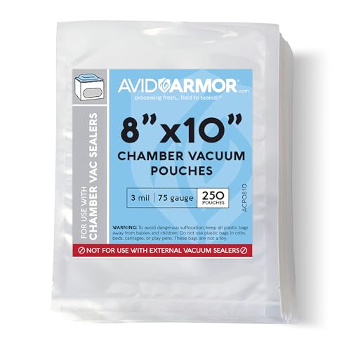 Avid Armor Chamber Vacuum Sealer Bags – Heavy Duty, BPA-Free, Pre-Cut Chamber Vacuum Bags for Food Preservation, Freezer Storage, Sous Vide and more, 250/Pack (8x10) – Multi-Use Vacuum Bags
