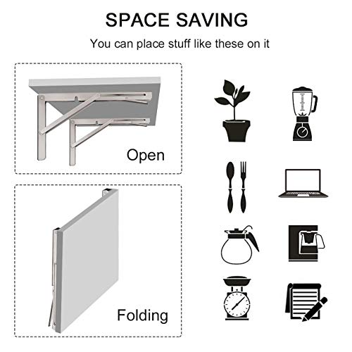 Image of YUMORE Folding Shelf Brackets 22 inch, Max Load: 330lb Heavy Duty Stainless Steel Collapsible Shelf Bracket for Table Work Bench, Space Saving DIY Bracket, 2 Pack | High-Quality Metal, Easy to Install, DIY Collapsible Shelf Bracket for Workbench Folding Table Hinge, Max Load: 330lb