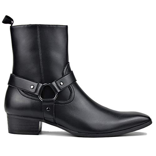 OSSTONE Men Chelsea Ankle Boots Leather Microfiber Chukka Designer Boots with Side Zipper Heel Dress Boots JY015-CQ2