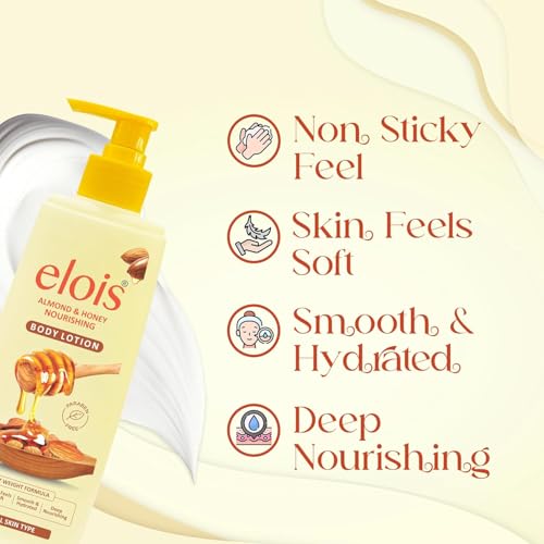 Image of Elois Honey Almond Body Lotion Deep Moisturizer for Women Extremely Dry Rough Skin All Season Hydration for Daily Use Moisturizing & Brightening Non Sticky Paraben Free - 300ml