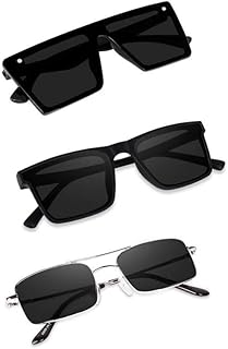 Sheomy Unisex combo offer pack of 3 shades Unisex Fashion Sunglasses Set, 3 Pairs, Metal Frame, Black and Silver - MC-768