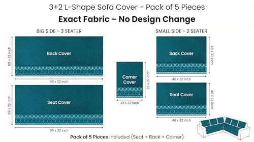 Image of Velvet L Shape 3+2 (5 Seater) Sofa Cover Fully Covered | Anti Skid Non Slip | Plain Aqua Blue | Washable Furniture Protector