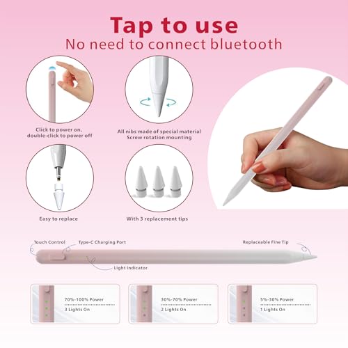Stylus Pen for iPad,14Mins Fast Charge for Apple Pencil,Palm Rejection,Tilt Sensitivity, Pen for iPad11/10/9/8/7/6, Pro 12.9"/11"/13" M4, Mini 6/5, Air 5/4/3/11"-13" M2/M3 with Polishing Cloth - image 5