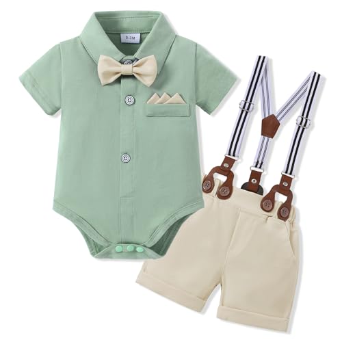 Image of SANMIO Baby Boy Clothes Suits Short Sleeve Top+Bowtie+Suspender Shorts Summer Infant Gentleman Birthday Outfits